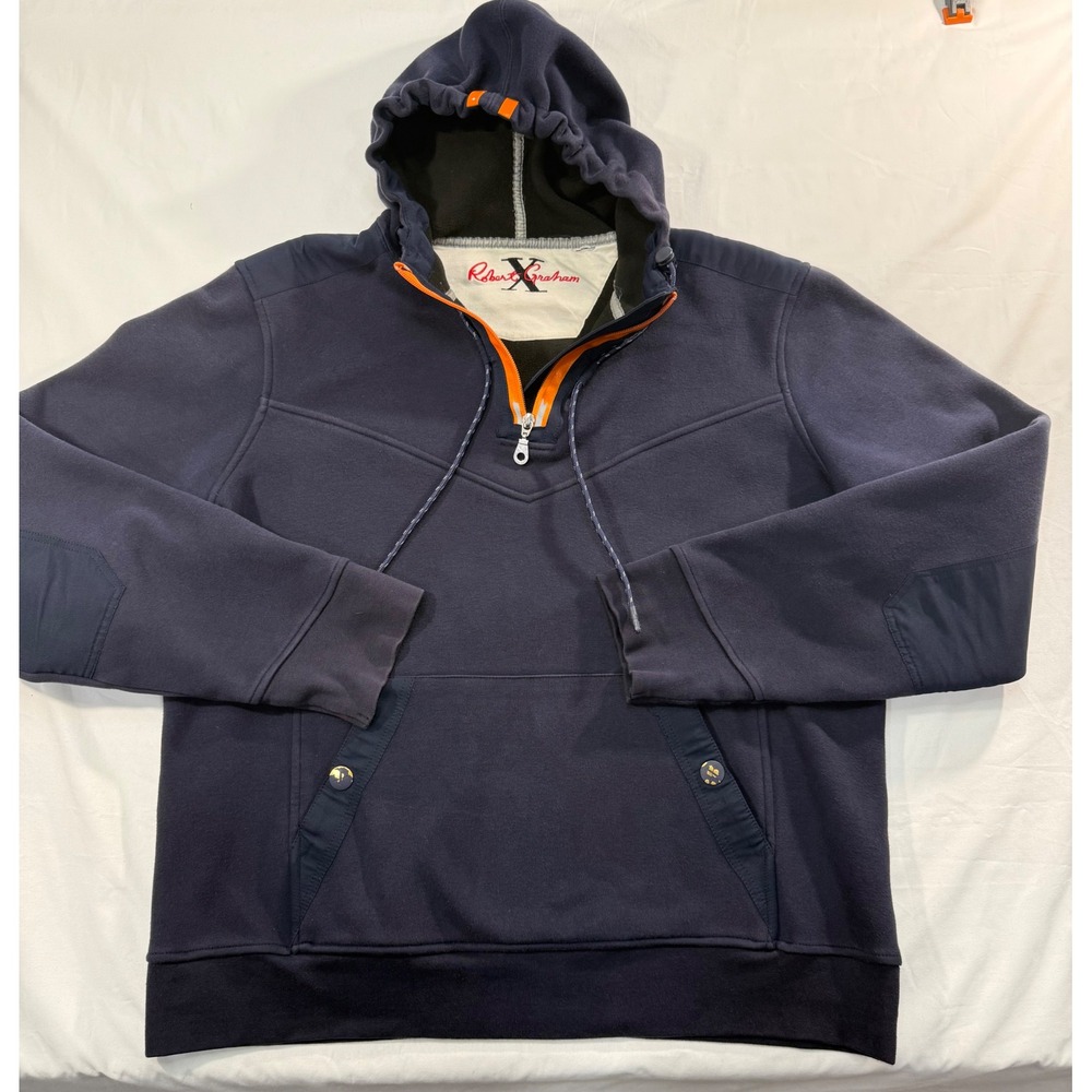 Robert Graham X Collection Mens Navy Blue Orange Quarter Zip Fleece Hoodie XL